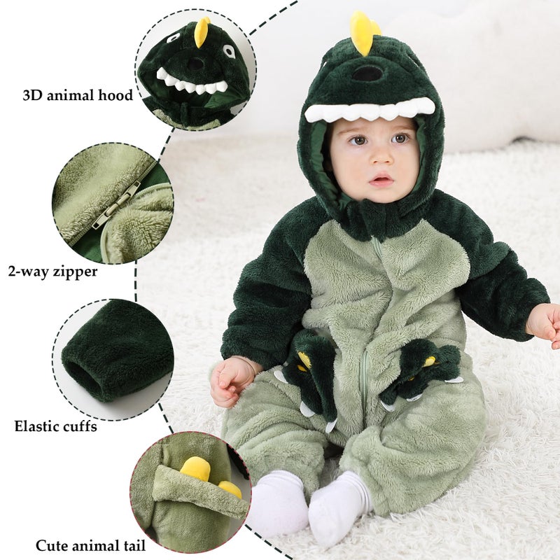 TONWHAR Kids' And Toddlers' Infant Tiger Dinosaur Animal Fancy Dress Costume Outfit Hooded Romper Jumpsuit(6-12 Months/Height:26""-29"") - Image 2